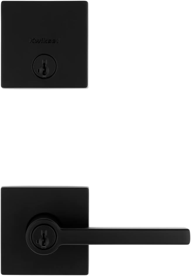 Kwikset 991 Halifax Keyed Entry Lever and Single Cylinder Deadbolt Combo Pack Featuring SmartKey and Microban in Matte Black