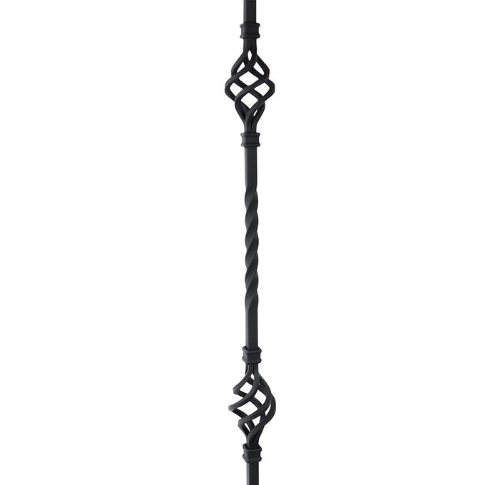 Iron Balusters for Staircase Interior (Box of 10) Stair Spindles 1/2" Square Balusters - Hollow Double Basket Single Twist Stair Balusters (Real Satin Black), E06