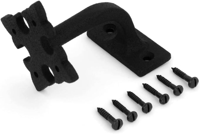 Renovators Supply Black Cast Iron Stair Handrail Bracket Black Powder Coat Finish Decorative Fleur De Lis Brackets for Stairway Support Easy Install Railing Bracket with Mounting Hardware Pack of 8