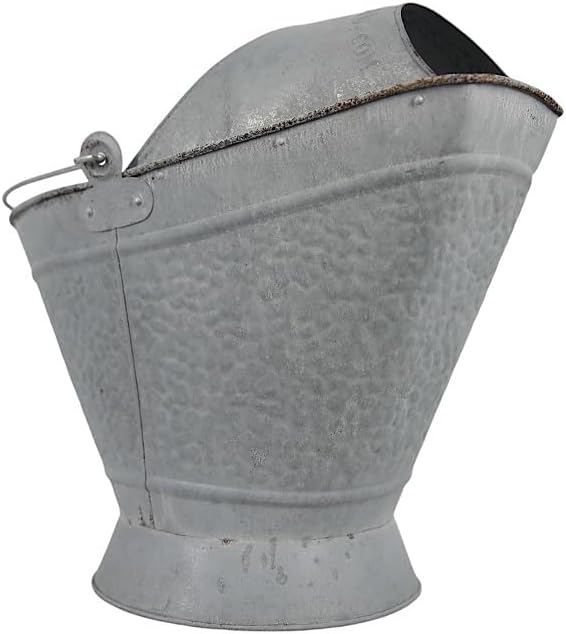 Pellethead Coal Hod - Perfect for Fireplace and Pellet Stove Ashes, with Decorative Appeal Easy Hopper Filling (Distressed Galvanized)