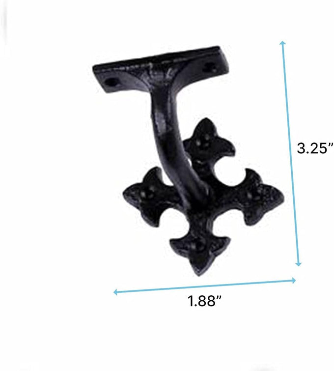 Renovators Supply Black Cast Iron Stair Handrail Bracket Black Powder Coat Finish Decorative Fleur De Lis Brackets for Stairway Support Easy Install Railing Bracket with Mounting Hardware Pack of 8
