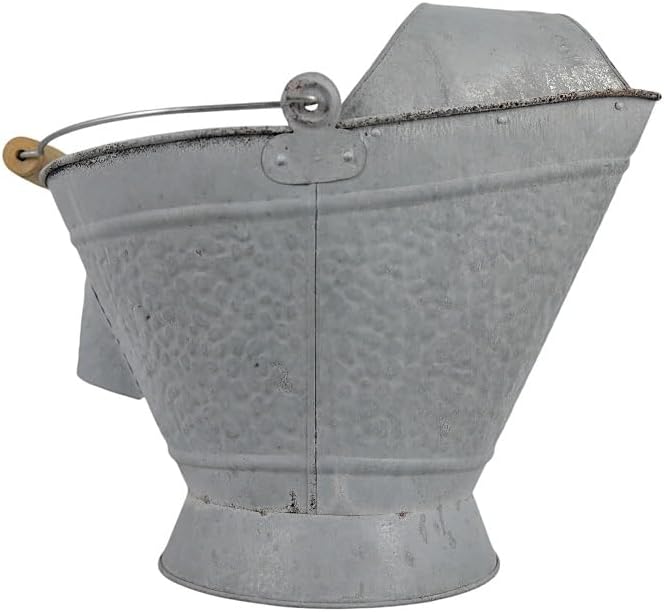 Pellethead Coal Hod - Perfect for Fireplace and Pellet Stove Ashes, with Decorative Appeal Easy Hopper Filling (Distressed Galvanized)