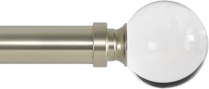 Ivilon Drapery Treatment Window Curtain Rod - Acrylic Ball 1 inch Pole. 120 to 240 Inch. Satin Nickel