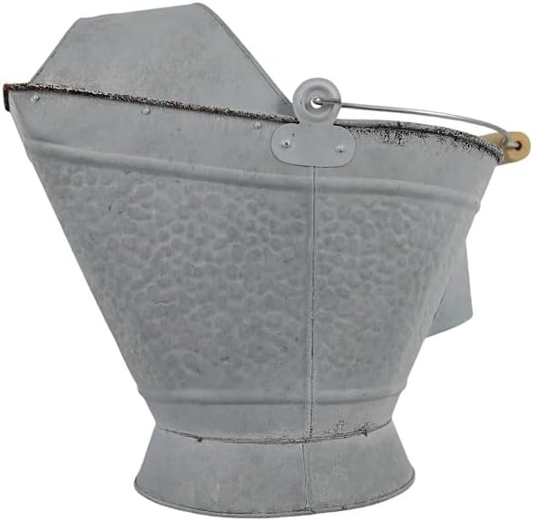 Pellethead Coal Hod - Perfect for Fireplace and Pellet Stove Ashes, with Decorative Appeal Easy Hopper Filling (Distressed Galvanized)