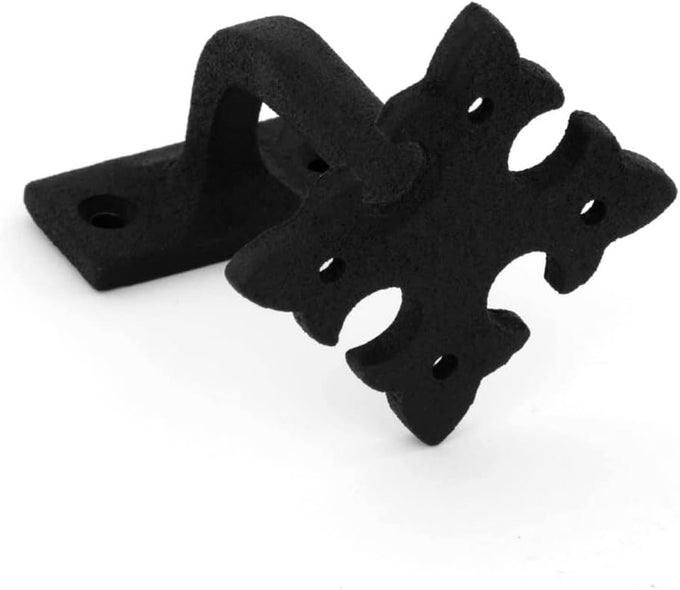 Renovators Supply Black Cast Iron Stair Handrail Bracket Black Powder Coat Finish Decorative Fleur De Lis Brackets for Stairway Support Easy Install Railing Bracket with Mounting Hardware Pack of 8