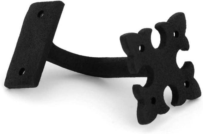 Renovators Supply Black Cast Iron Stair Handrail Bracket Black Powder Coat Finish Decorative Fleur De Lis Brackets for Stairway Support Easy Install Railing Bracket with Mounting Hardware Pack of 8