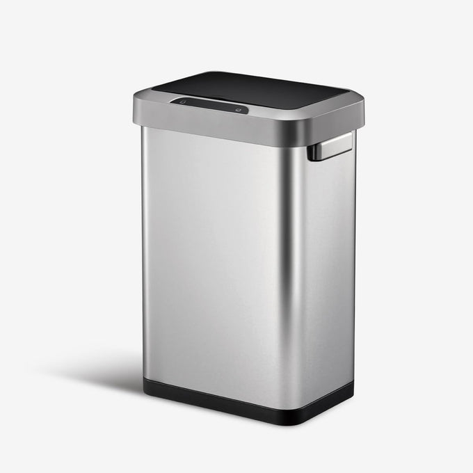 EKO Mirage-T 50 Liter / 13.2 Gallon Touchless Rectangular Motion Sensor Trash Can or Recycling Bin, Brushed Stainless Steel Finish