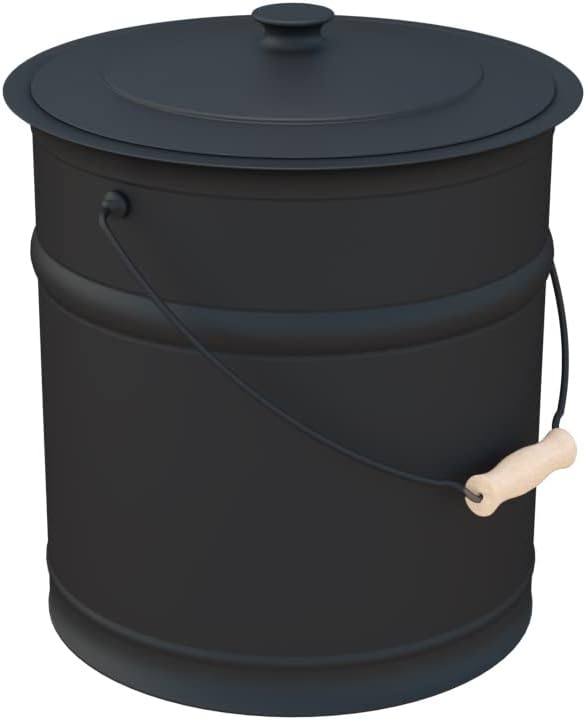 Plow & Hearth 3 Gallon Black Large Ash Bucket with Lid and Wood Handle | 28 Gauge Galvanized Iron Metal | Double Bottom | Tool for Fireplaces Fire Pits Wood Burning Stoves (Copper)