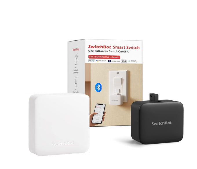 SwitchBot Bot Black & Hub Mini Kit: Automate IR Devices & Physical Switches with Alexa/Google Voice Control, App Scenes & Timers.