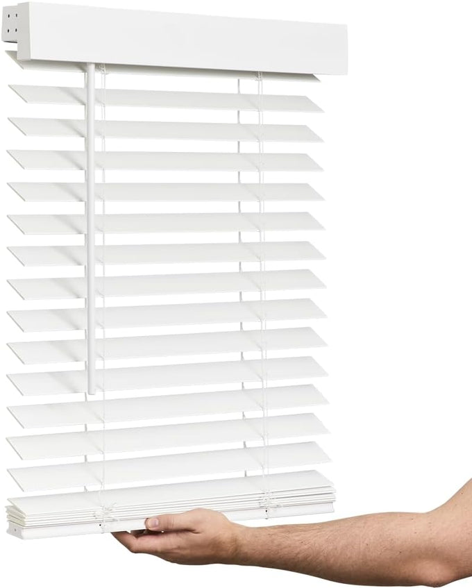 Lotus & Windoware Cordless Faux Wood Blind, Smooth, Bright White, Privacy Slats, Blinds for Indoor Windows, 35" Wide x 54" Long