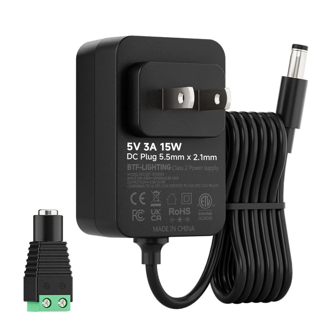 BTF-LIGHTING DC5V 10A 50W LED Driver 2 Pack, Class 2 Transformer