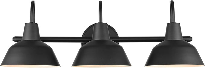 Globe Electric 65554 Barnyard 3-Light Vanity Light, Matte Black, White Interior Shades