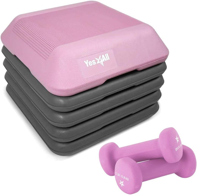 Yes4All High Arobic Step Platform & Stackable Risers - Adjustable 4"/6"/8"/10"/12" Height - Choose Full Step Platform Set or 2-Pack Stackable Risers, Customize for Cardio & Aerobic Exercise
