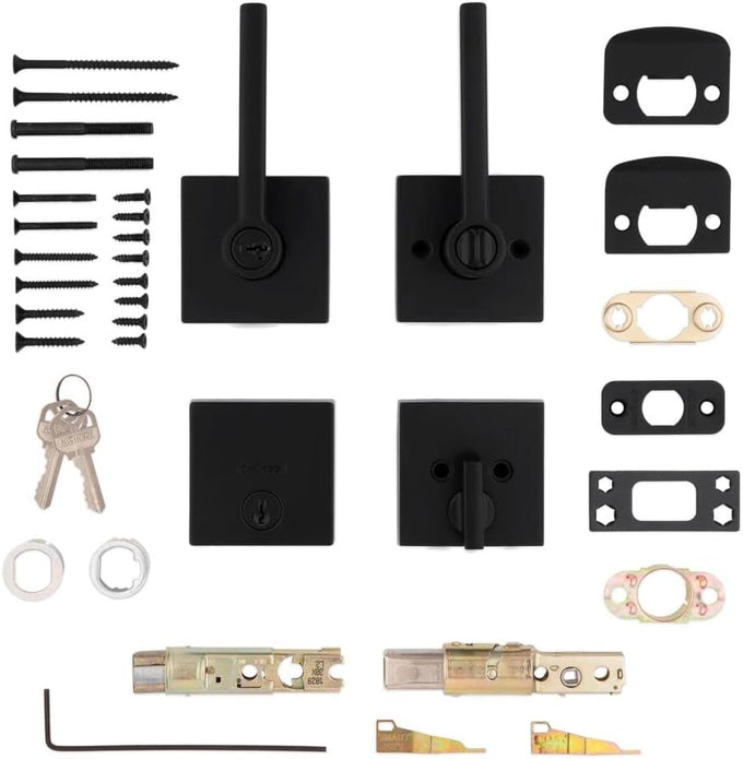 Kwikset 991 Halifax Keyed Entry Lever and Single Cylinder Deadbolt Combo Pack Featuring SmartKey and Microban in Matte Black