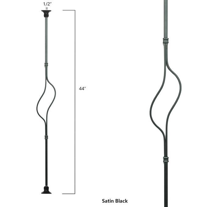 Balusters for Staircase Interior - Stair Railing Spindles, Iron Banister, Hollow Square, 1/2inch x 44inch, Crescent and Straight Balusters and Swivel Shoes (Pack of 10), Satin Black