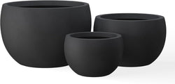 Kante Set of 3 Black Concrete Bowl Planters 20" 15.7" 11.8" Dia