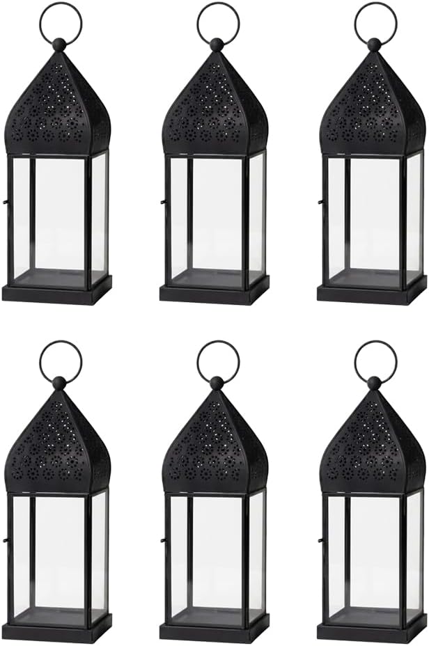 Serene Spaces Living Moroccan Lightweight Thin Gold Ornate Candle Lantern, Antique Gold Lantern, Decorative Candle Holders for Indian Wedding, Eid, Ramadan, Events, 4.5" Diameter & 12" Tall
