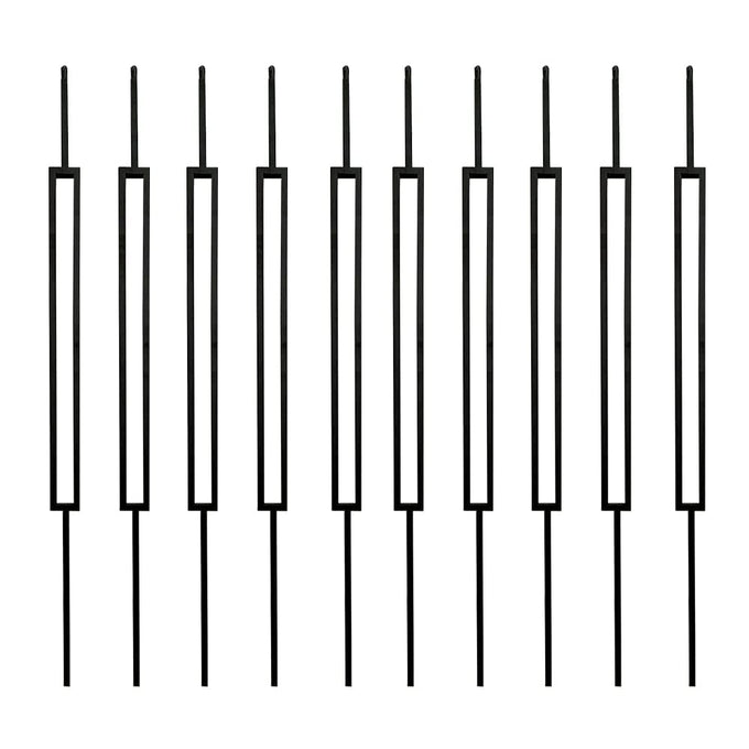 Iron Balusters for Staircase Interior (Box of 10) Stair Spindles 1/2" Square Balusters - Hollow Double Basket Single Twist Stair Balusters (Real Satin Black), E06