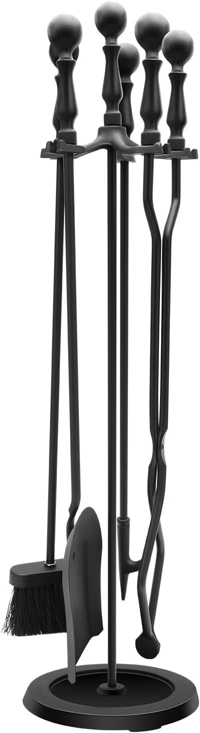Heavy Duty Cast Iron Fireplace & Fire Pit Tools Set, 5-Piece