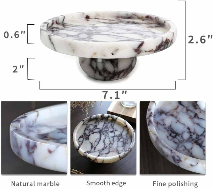 Marble Decorative Tray, 7" Round Marble Tray for Coffee Table