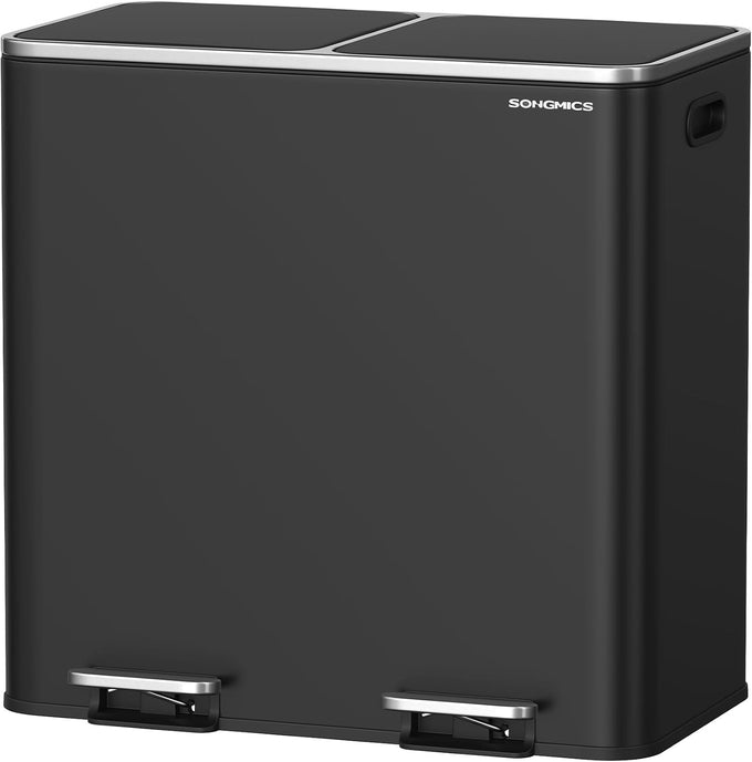 SONGMICS Trash Can, 2 x 8 Gallon (2 x 30 L), Silver and Black