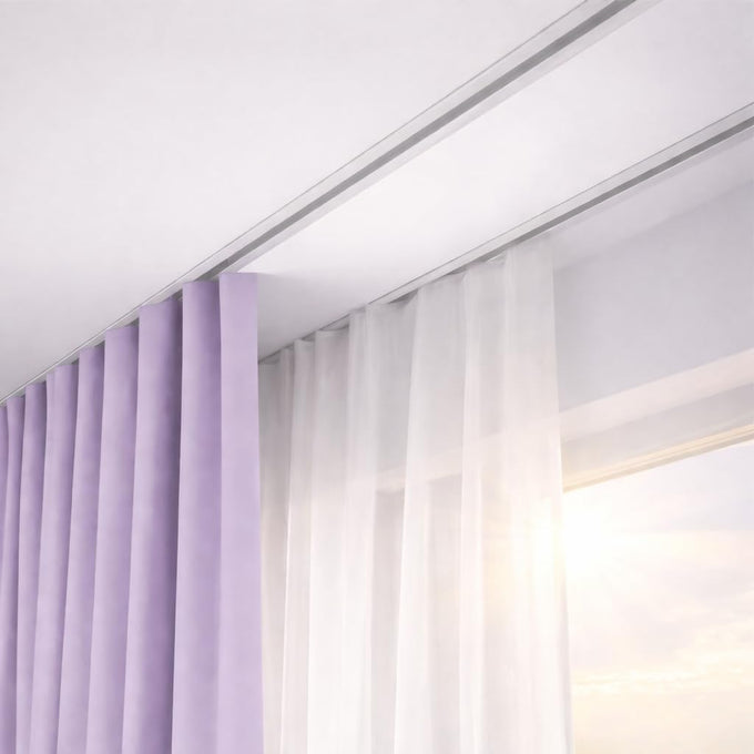 Ceiling Mount Recessed curtain track System for Window Treatments, White Aluminum (8ft)