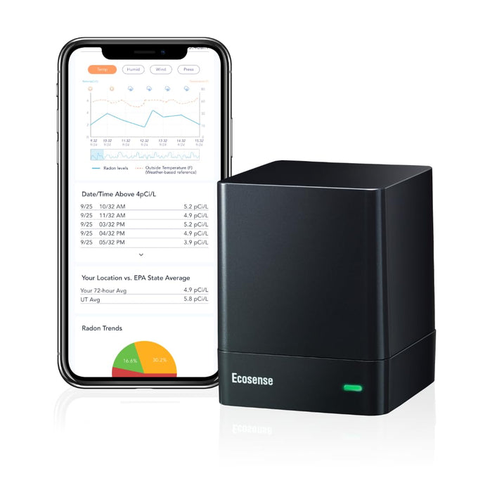 Ecosense Continuous Home Radon Monitor, Wi-Fi Connected, App Enabled, EQ100
