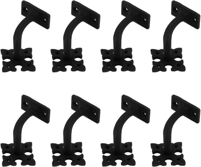 Renovators Supply Black Cast Iron Stair Handrail Bracket Black Powder Coat Finish Decorative Fleur De Lis Brackets for Stairway Support Easy Install Railing Bracket with Mounting Hardware Pack of 8