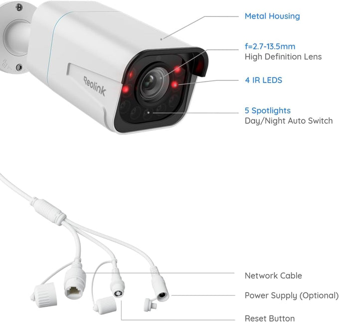 REOLINK PoE Security Camera RLC-811A 5X Optical Zoom, 4K Color Night Vision