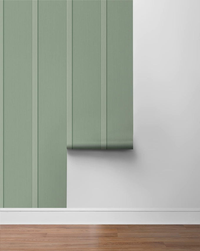 Faux Board and Batten Prepasted Wallpaper (Sage Green)