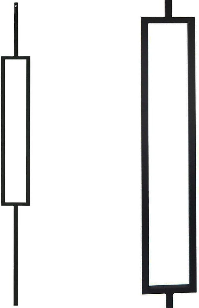 Contemporary Rectangle Stair Wrought Iron Balusters (Contractor 10-Pack) Modern Hollow Metal Railing Spindles (Real Satin Black not Matte)