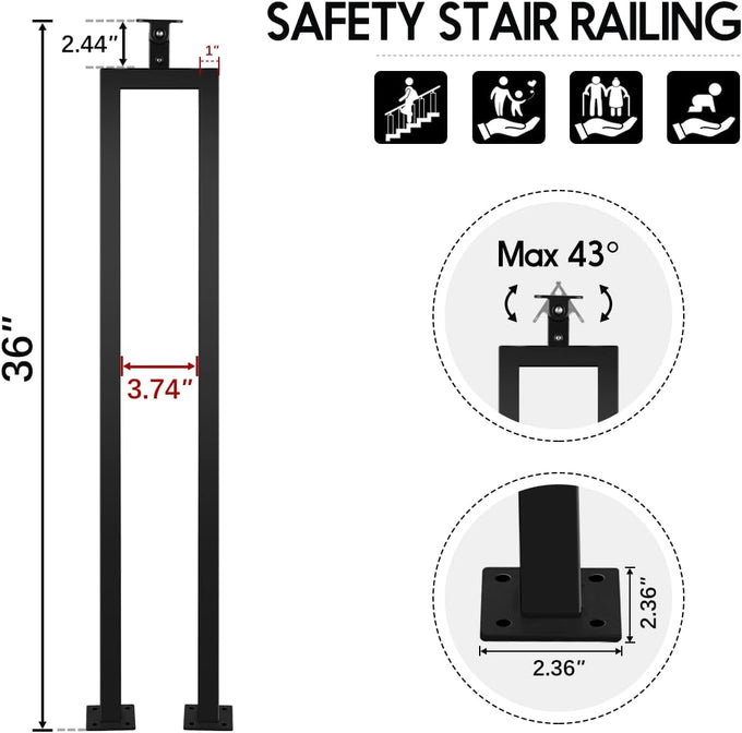 3 Pack U Shape 36" Stair Balusters with Adjustable Top Bracket for Staircase Interior, Baluster for Stair Handrail Indoor Steps by LukLoy