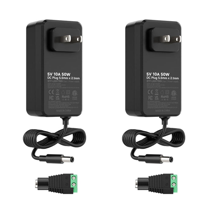 BTF-LIGHTING DC5V 10A 50W LED Driver 2 Pack, Class 2 Transformer
