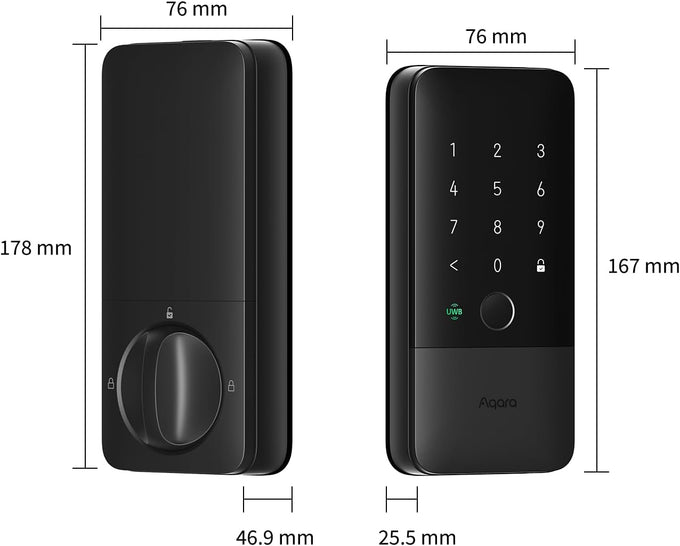 Aqara UWB Smart Lock U400, Apple Home Key, Fingerprint Deadbolt, Black