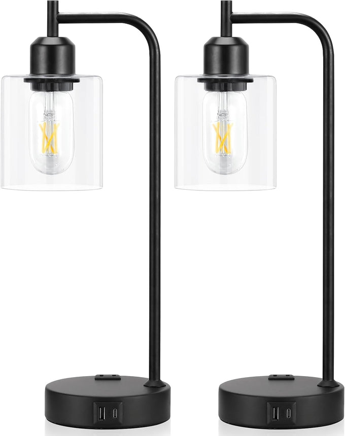 Industrial Touch Lamps for Nightstand Set of 2, 3-Way Dimmable Bedside Lamp