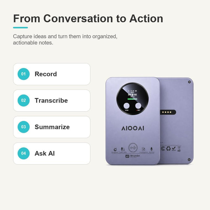 AI Voice Recorder, AI Note Taker with Transcription & Summary, 64GB