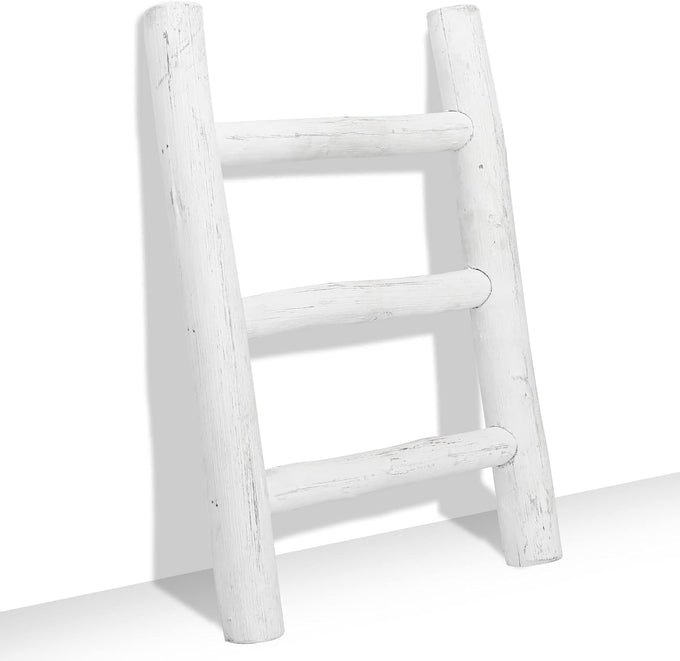 FUIN Blanket Ladder, 57in Wood Rustic Decorative Ladder, Light Gray