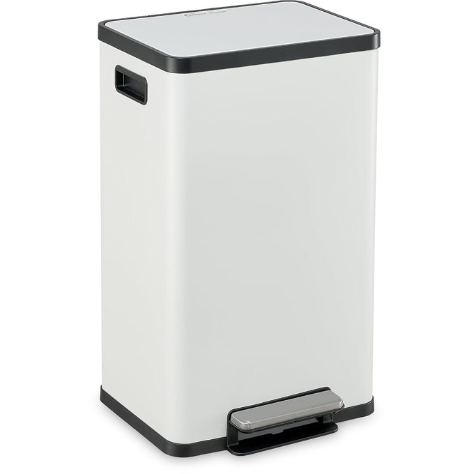 SIMPLI-MAGIC 13.2 Gallon (50L) Step Trash Can – Kitchen Garbage Can with Slow-Close Lid – Odor Control, Hands-Free, Easy to Clean, White