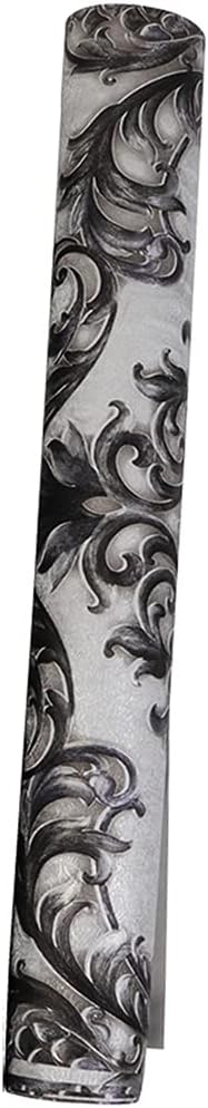 Q QIHANG Luxury Damask 3D Vinyl PVC Embossed Wallpaper Roll, Black Silver