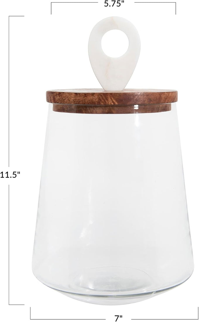 Bloomingville Small Clear Glass Jar with Mango Wood & Marble Lid