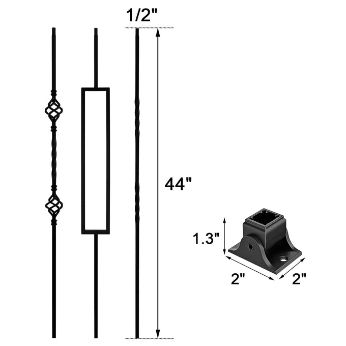 10 Pack Wrought Iron Balusters, Stair Spindle with 20 Swivel Shoes