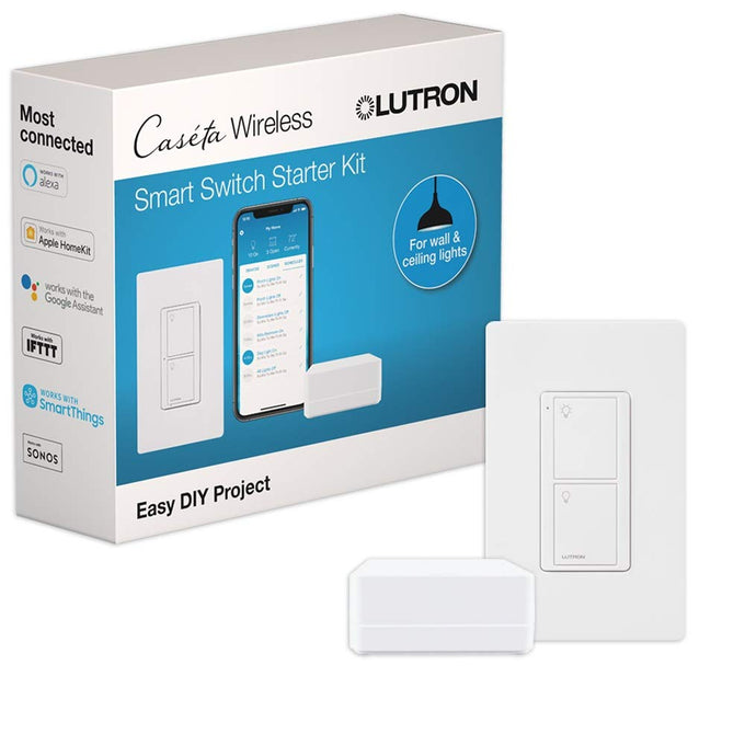 Lutron Caseta Smart Switch Starter Kit; Smart Light Switch, Hub & Wallplate