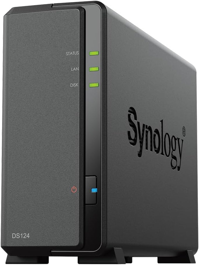 Synology DS124 Personal Backup & File Hub - Protect Photos, Secure Home Surveillance (1-Bay Diskless NAS)