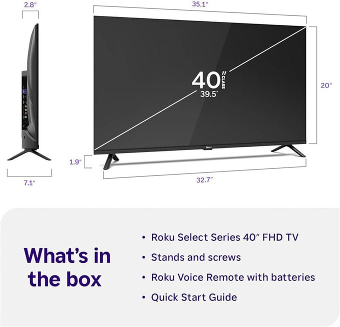 Roku 40 Inch Class Select Series 1080p Full HD Smart TV WiFi LED Display Voice Remote Streaming Apps Included HDMI Cable Streaming Bundle 12 Month CPS Warranty Television