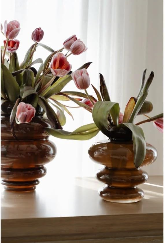 Alice Lane Ribbed Glass Vase Small Cocoa Modern Sculptural Home Décor