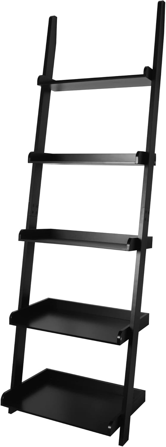 eHemco Modern 5 Tier Leaning Wall Ladder Bookshelf, Black, 70 Inches