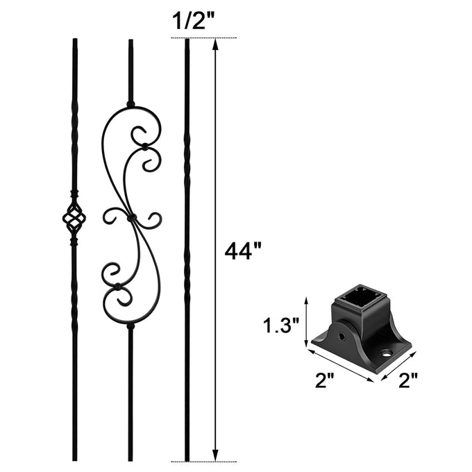 10 Pack Wrought Iron Balusters, 44" Balusters for Staircase Interior