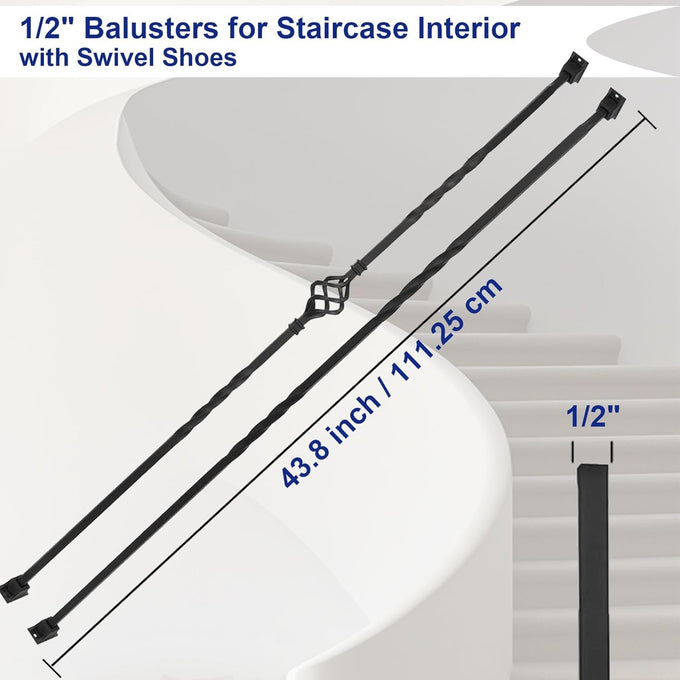 Sidasu 16-Pack Wrought Iron Stair Balusters, 44" Basket Twist Design