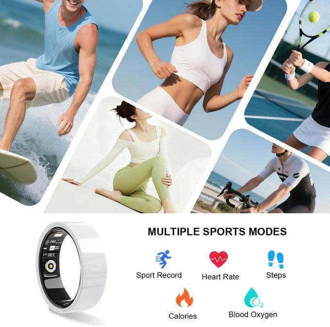 Smart Ring for Women Men Without Subscription Ceramic Design Health Tracking smart Ring for Sleep, Heart Rate, Stress & Activity Tracking (White, 9)