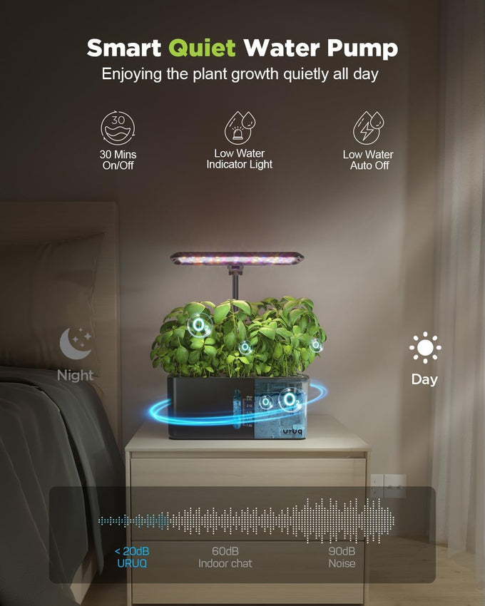 URUQ 8 Pods Hydroponics Growing System with LED Grow Light - Black